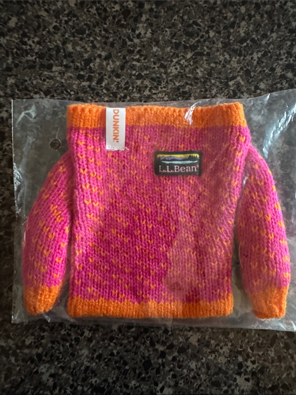 L.L. Bean Pink and Dunkin Orange Knit Sweater Mug Cozy